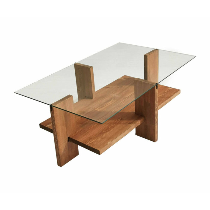 Tavolino da salotto Tomiri, Tavolo basso da caffè, Portariviste per divano, Ripiano da soggiorno, 105x60h40 cm, Noce