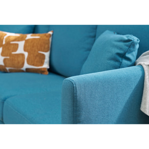 Canapé d'angle gauche scandinave bleu canard déhoussable et bois clair 3-4 places OSLO