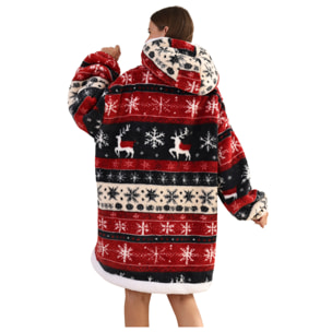 Giaccone stile felpa e coperta in peluche extra morbido. Tripla tasca frontale a marsupio. Design di renna natalizia in stile corto.