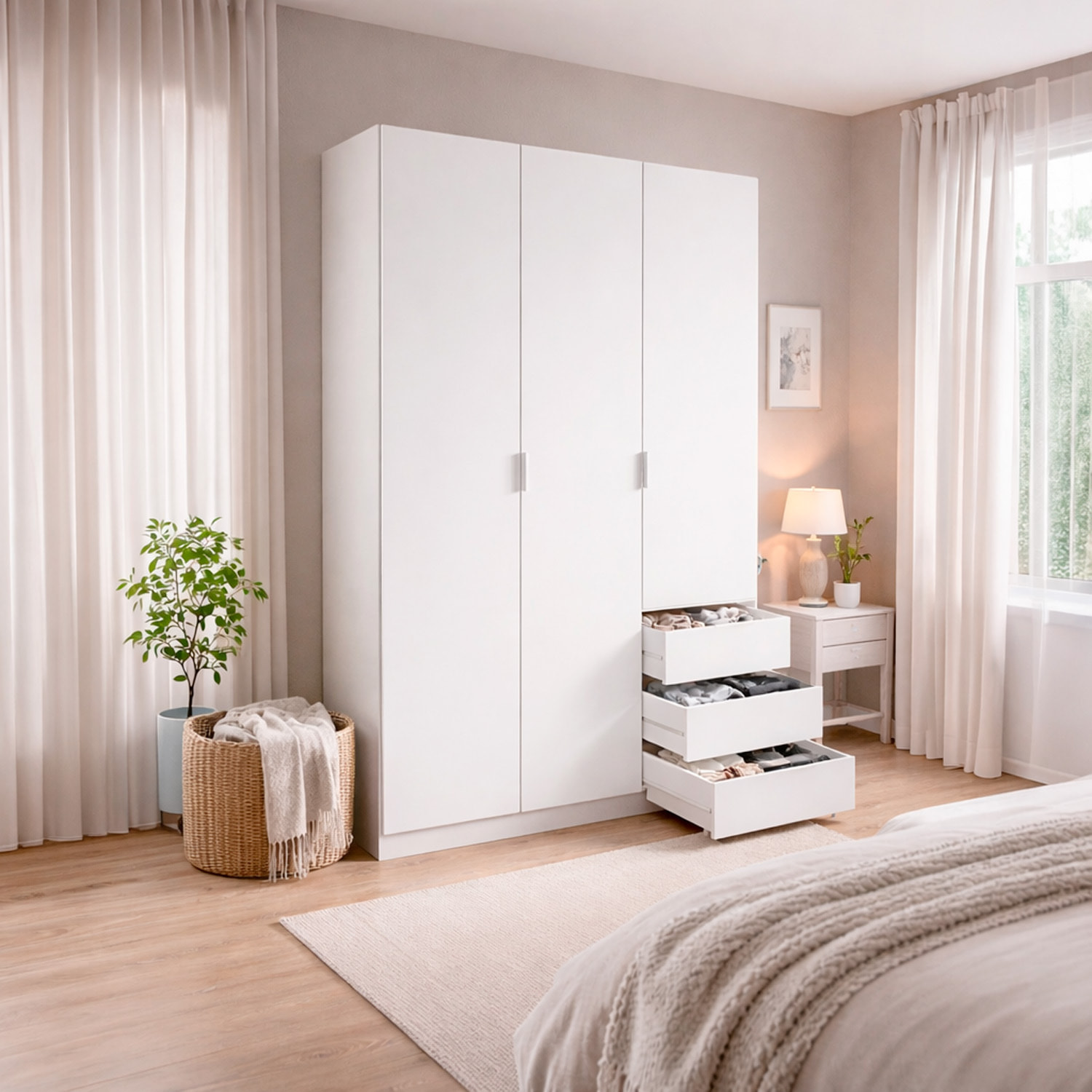 Armadio Con 3 Ante Battenti E 3 Cassetti Armadietto Con Asta Appendi Abiti E 3 Ripiani Per Camera Da Letto Design Moderno 180 x 121 x 52 Cm Bianco