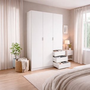 Armadio Con 3 Ante Battenti E 3 Cassetti Armadietto Con Asta Appendi Abiti E 3 Ripiani Per Camera Da Letto Design Moderno 180 x 121 x 52 Cm Bianco