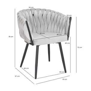 Chaise en velours tressé avec accoudoirs et pieds en métal - MELODIE 2