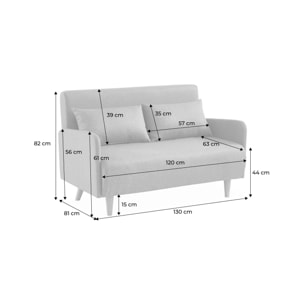 Canapé convertible en velours - Panam - 2 places scandinave. pieds bois foncé. vieux rose. banquette. dossier inclinable