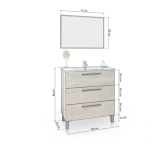 Mueble de baño con espejo Sense 3 cajones Roble Alaska