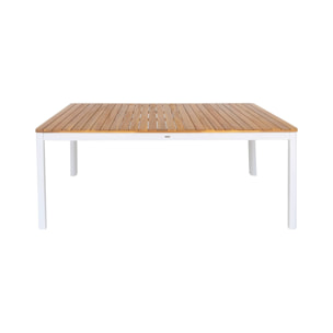 Table de jardin acacia avec coins arrondis + 8 assises blanc. 160 x 90 x 75 cm
