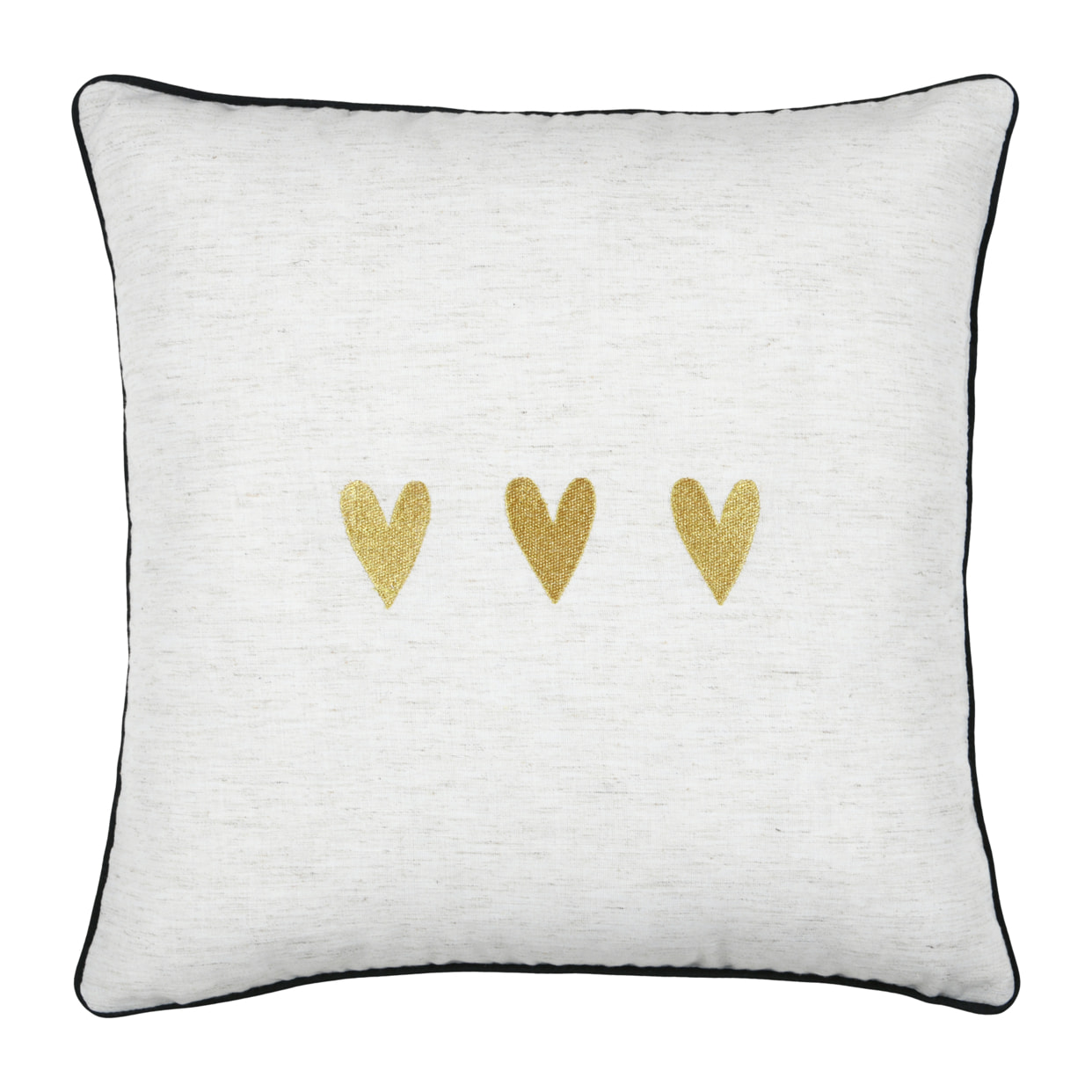 Coussin carré en polylin à motif cœur - Doré
