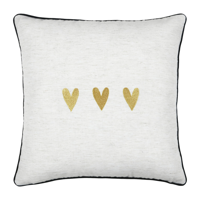 Coussin carré en polylin à motif cœur - Doré