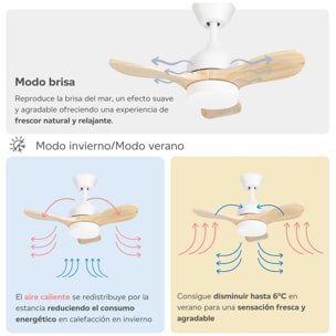 Calar ventilador con selector de temperatura en color blanco y las palas de madera Ø 750 mm