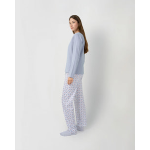 Pijama largo de algodón con escote pico solta índigo