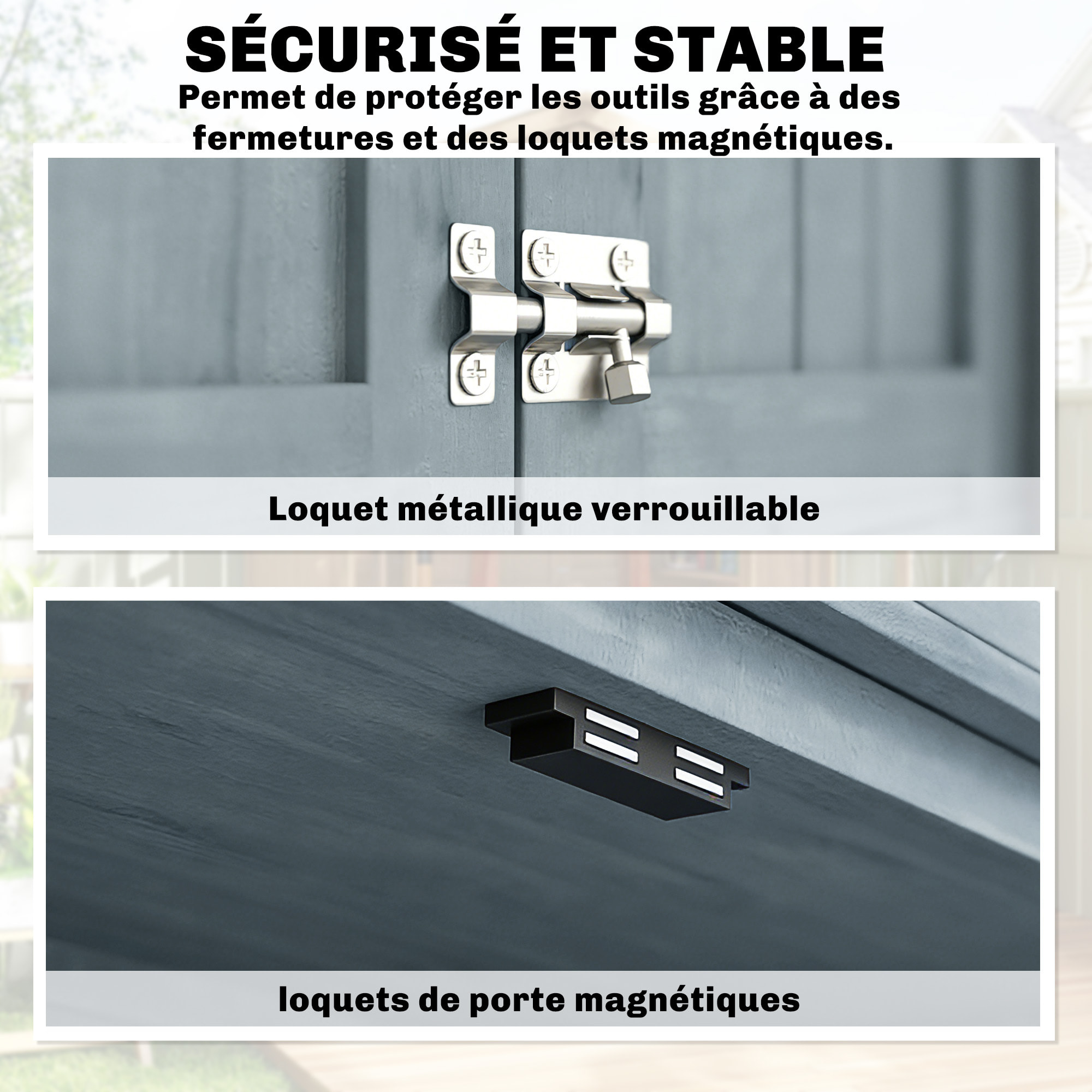 Armoire de jardin bois 2 portes 2 étagères 5 racks 85 x 54 x 170 cm gris