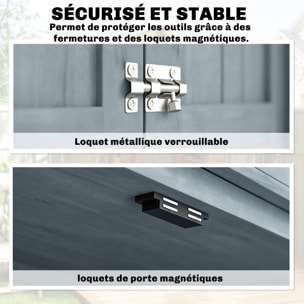 Armoire de jardin bois 2 portes 2 étagères 5 racks 85 x 54 x 170 cm gris