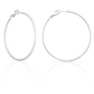 Pendientes de aro redondo de cobre con recubrimiento electroplateado brillante, 50 mm, con cierre catalán en plata de ley 925.