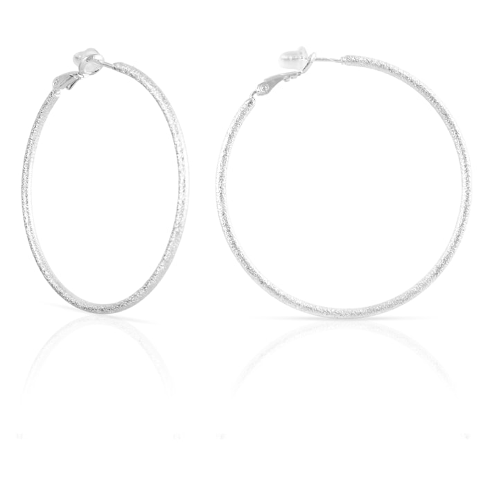 Pendientes de aro redondo de cobre con recubrimiento electroplateado brillante, 50 mm, con cierre catalán en plata de ley 925.