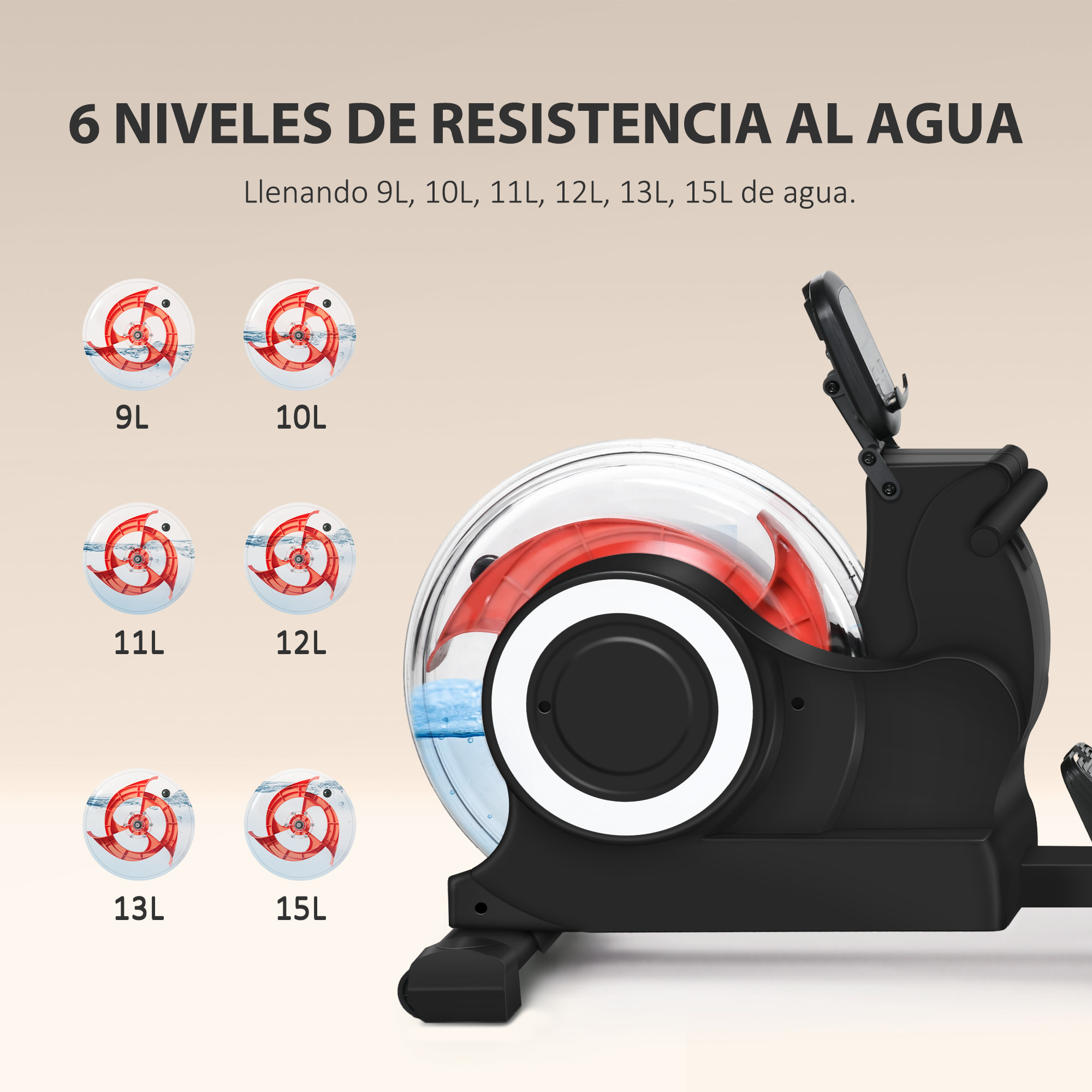 Máquina de Remo con 6 Niveles de Resistencia al Agua Máquina de Remo para Casa Plegable con Pantalla LCD Ruedas Máquina de Remar para Entrenaminto en Gimnasio Negro