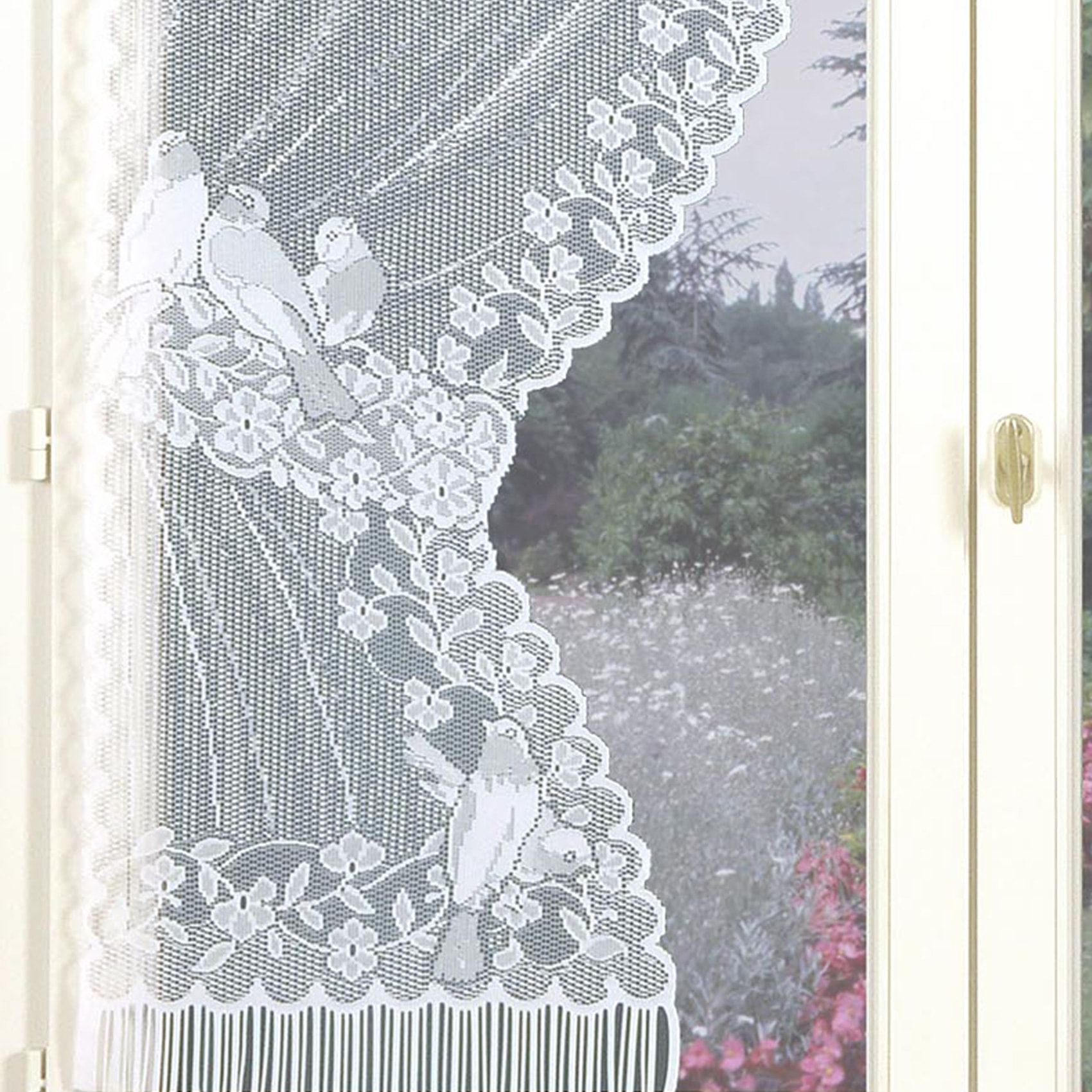 Paire de rideaux 'Bonne-Femme' dentelle et franges - Blanc