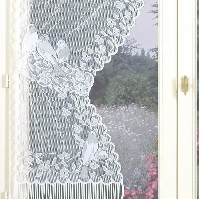Paire de rideaux 'Bonne-Femme' dentelle et franges - Blanc