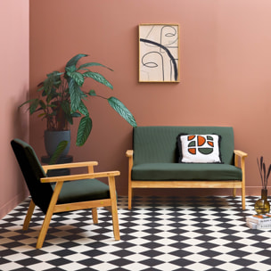 Banquette 2 places + fauteuil 1 place bois d'hévéa velours côtelé ISAK