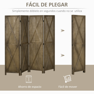 Biombo de 4 Paneles Separador de Ambientes Plegable 182x170 cm Biombo Separador de Ambientes para Salón Dormitorio Oficina Marrón Grisáceo