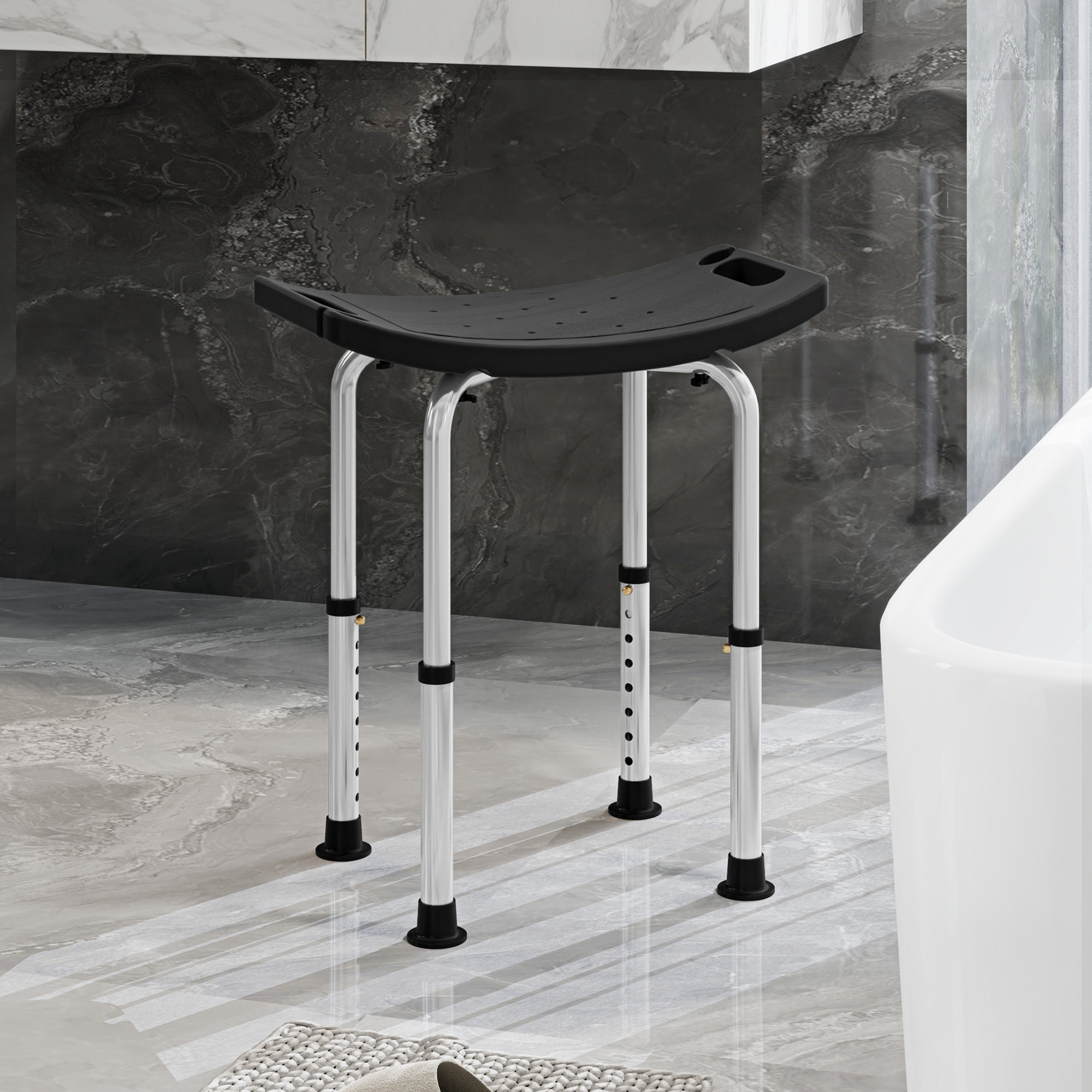 Tabouret de douche réglable antidérapant alu plastique noir
