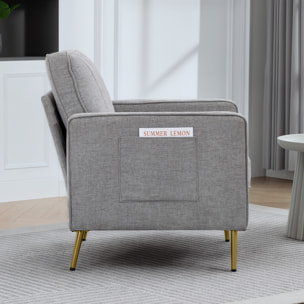 Fauteuil style art déco piètement métal doré tissu gris clair