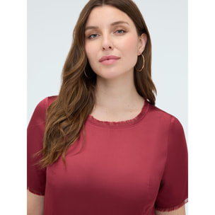 Fiorella Rubino - Vestido línea A en raso con detalles deshilachados - Rojo