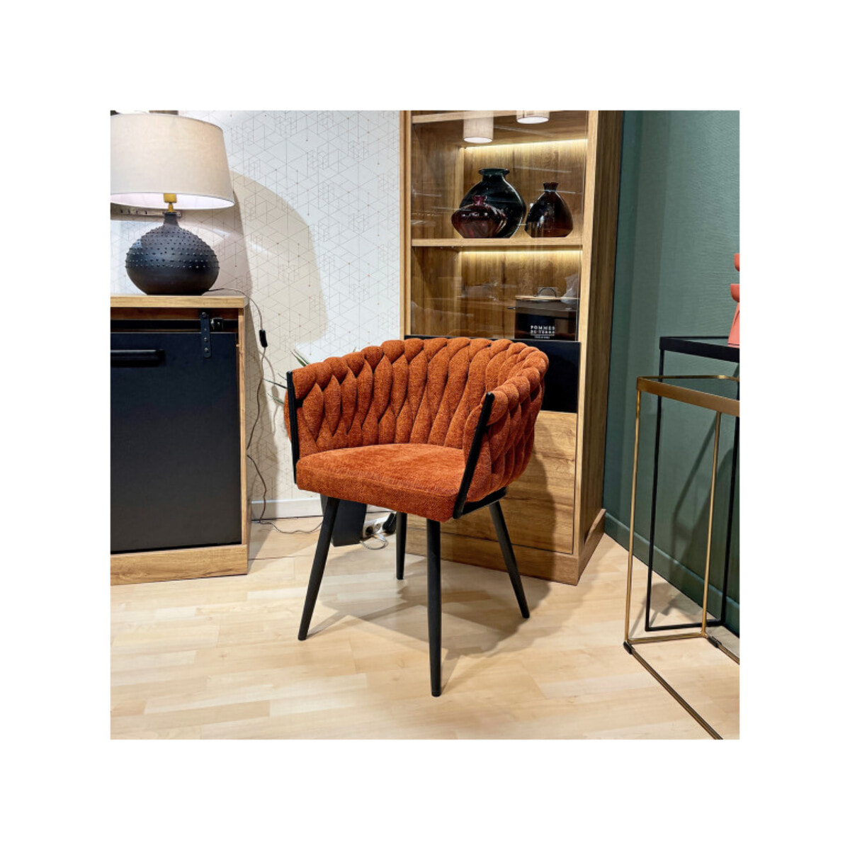 Chaise en tissu maille tressé matelassé avec accoudoirs - MELODIE 2