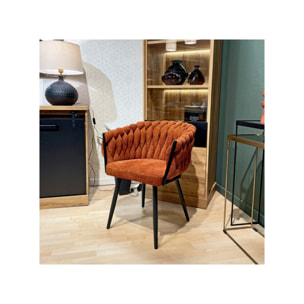 Chaise en tissu maille tressé matelassé avec accoudoirs - MELODIE 2