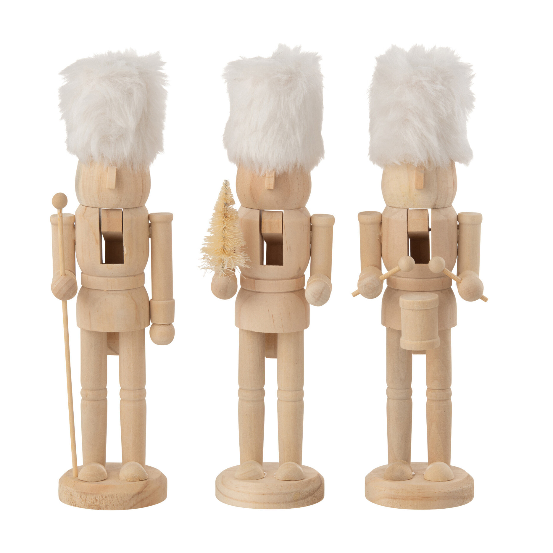 J-Line figurine Casse-Noisette - bois/fourrure - naturel/blanc - 3 pcs