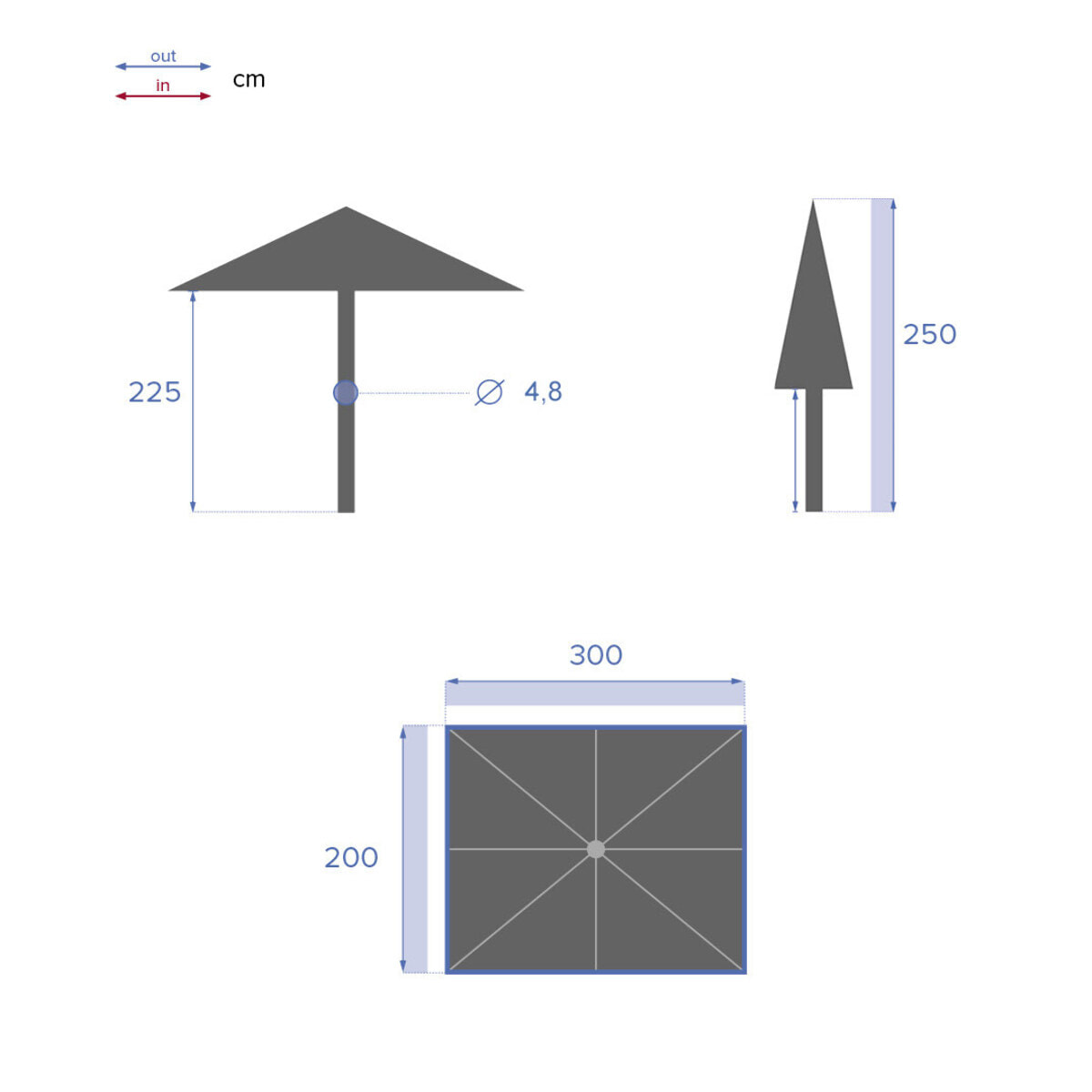 Parasol droit rectangulaire Loompa Bleu canard