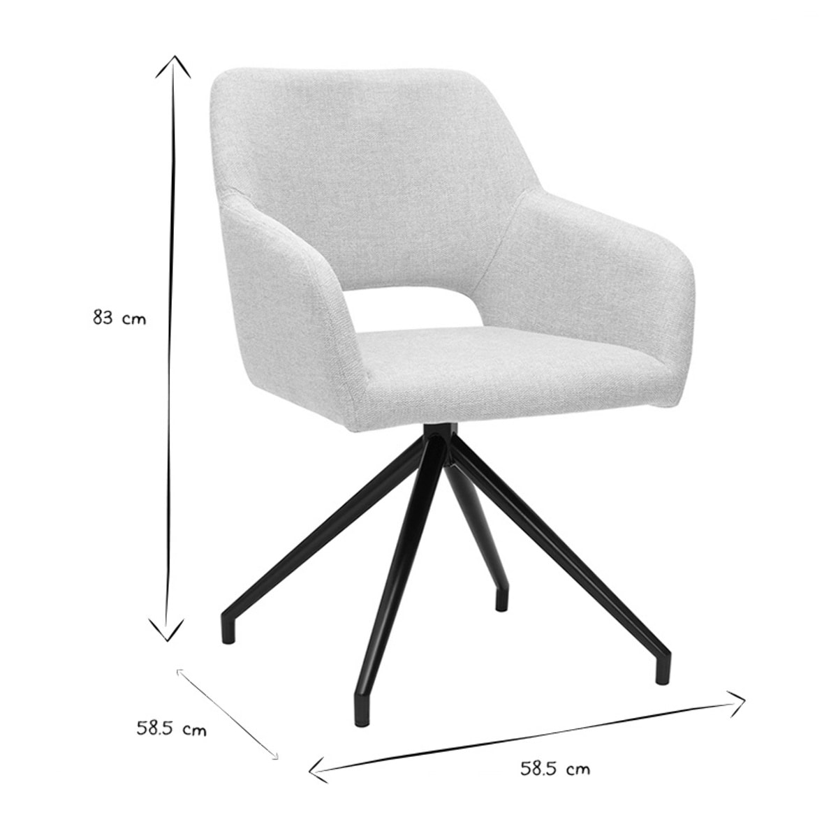 Chaise pivotante 360° en tissu effet velours texturé beige et métal noir LAURETTE