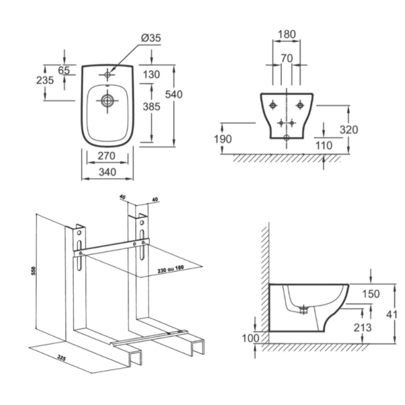 Pack bidet suspendu Struktura céramique + bâti support
