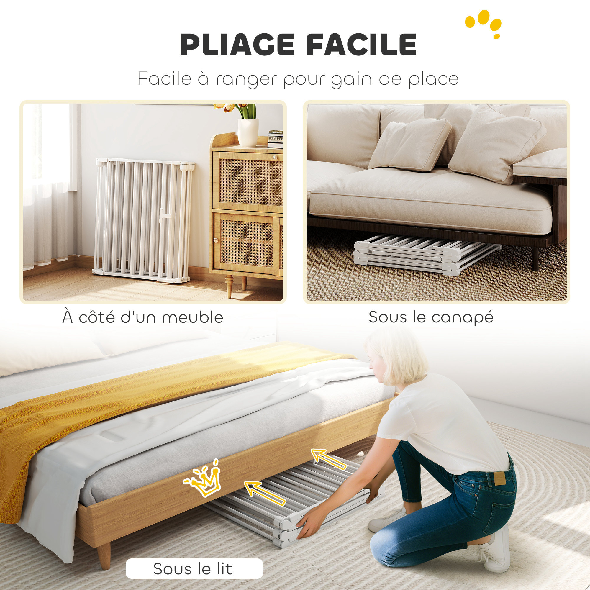 Barrière de sécurité pliable modulable max. L.366cm parc enclos 6 panneaux - porte double verrouillage - acier blanc