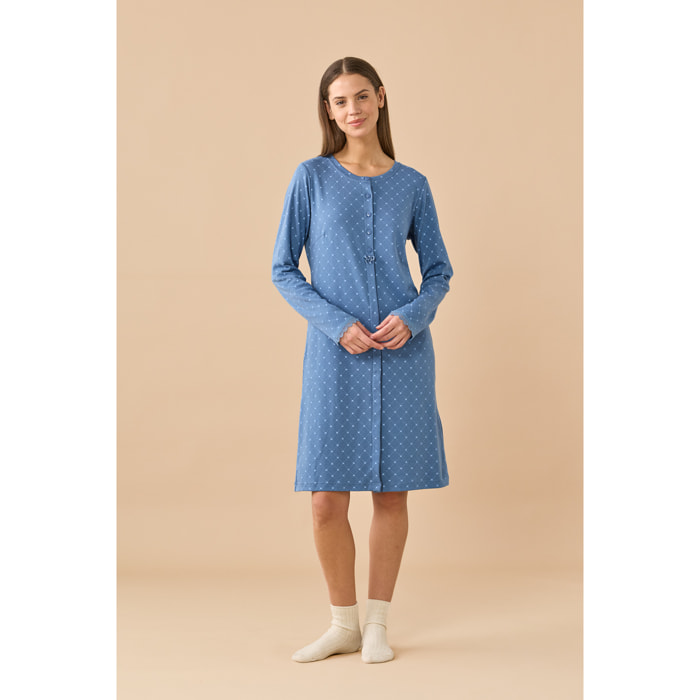 Camicia da notte donna in caldo cotone con abbottonatura frontale articolo cuore. Noidinotte