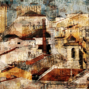 Affiche Alfama Lisbonne Affiche + cadre en bois - Chêne