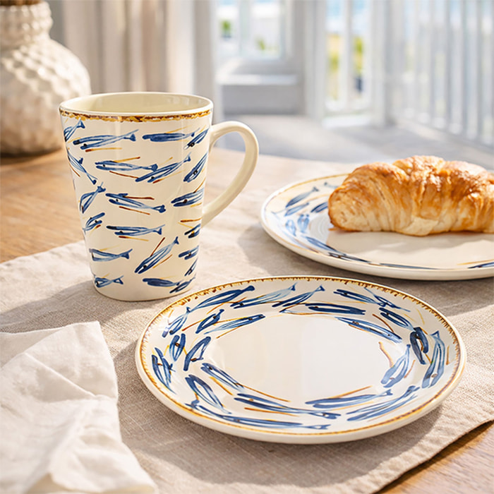 Lot de 6 mugs 36cl en grès à motif poisson MARIUS