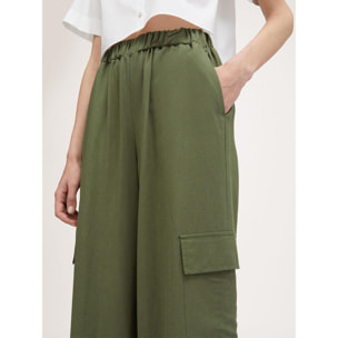 Motivi - Pantalón modelo palazzo cargo en mezcla de lino - Verde