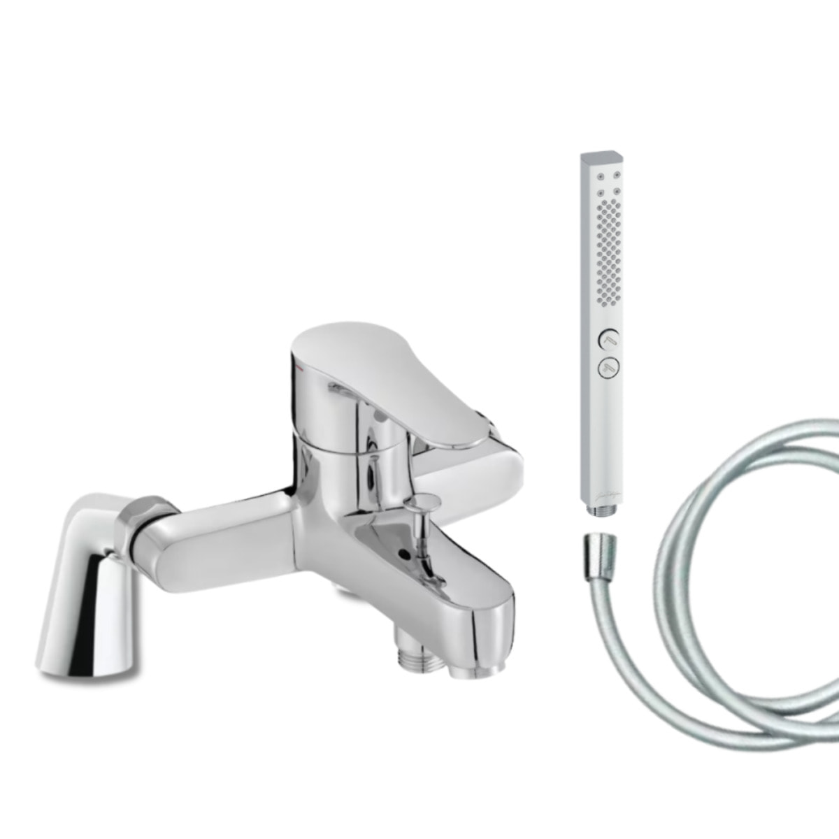 Mitigeur baignoire July + pommeau de douche Shift+ carré + flexible de douche lisse + colonnettes