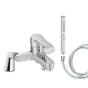 Mitigeur baignoire July + pommeau de douche Shift+ carré + flexible de douche lisse + colonnettes