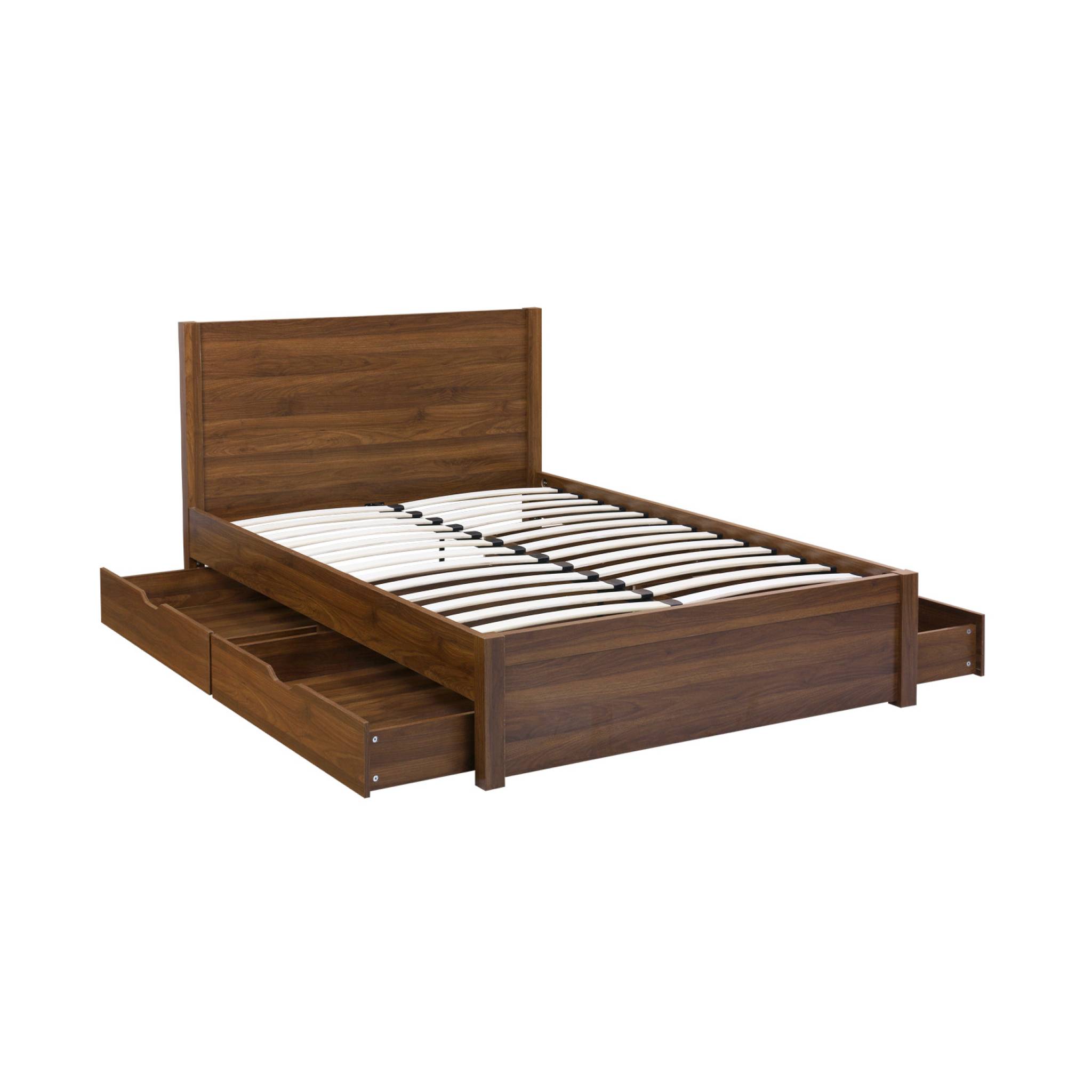 Lit avec sommier à lattes et tête de lit 140 x 190cm + 4 tiroirs décor bois NEPAL