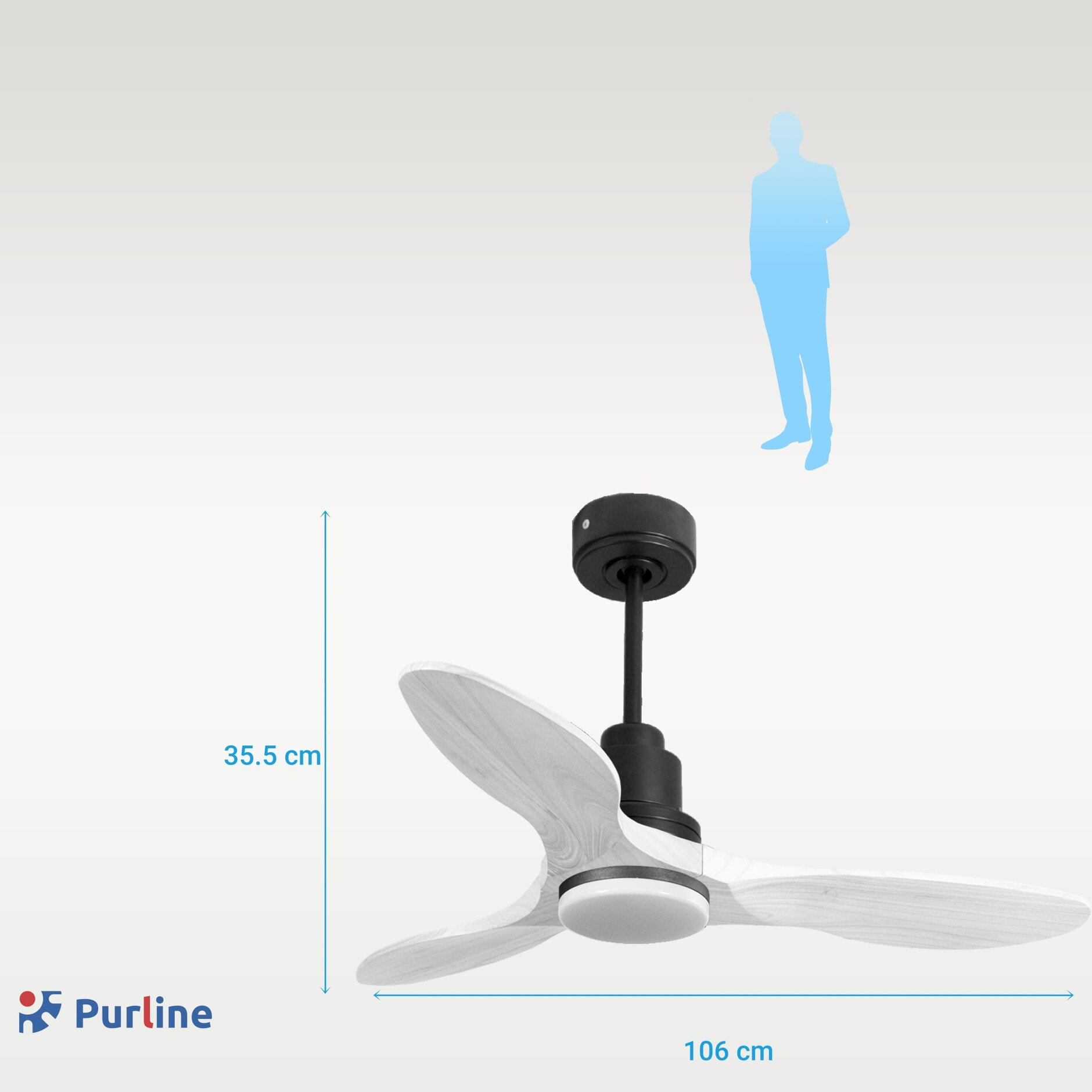 Ventilador de techo Modo Invierno/Verano Termostato Dimable Wifi Motor DC Techos Inclinados Mando a Distancia Luz tres tonos Hypersilence Memoria Vendible Shopify (AUTOMATICO) LimaD106C04LED64628 PURLINE