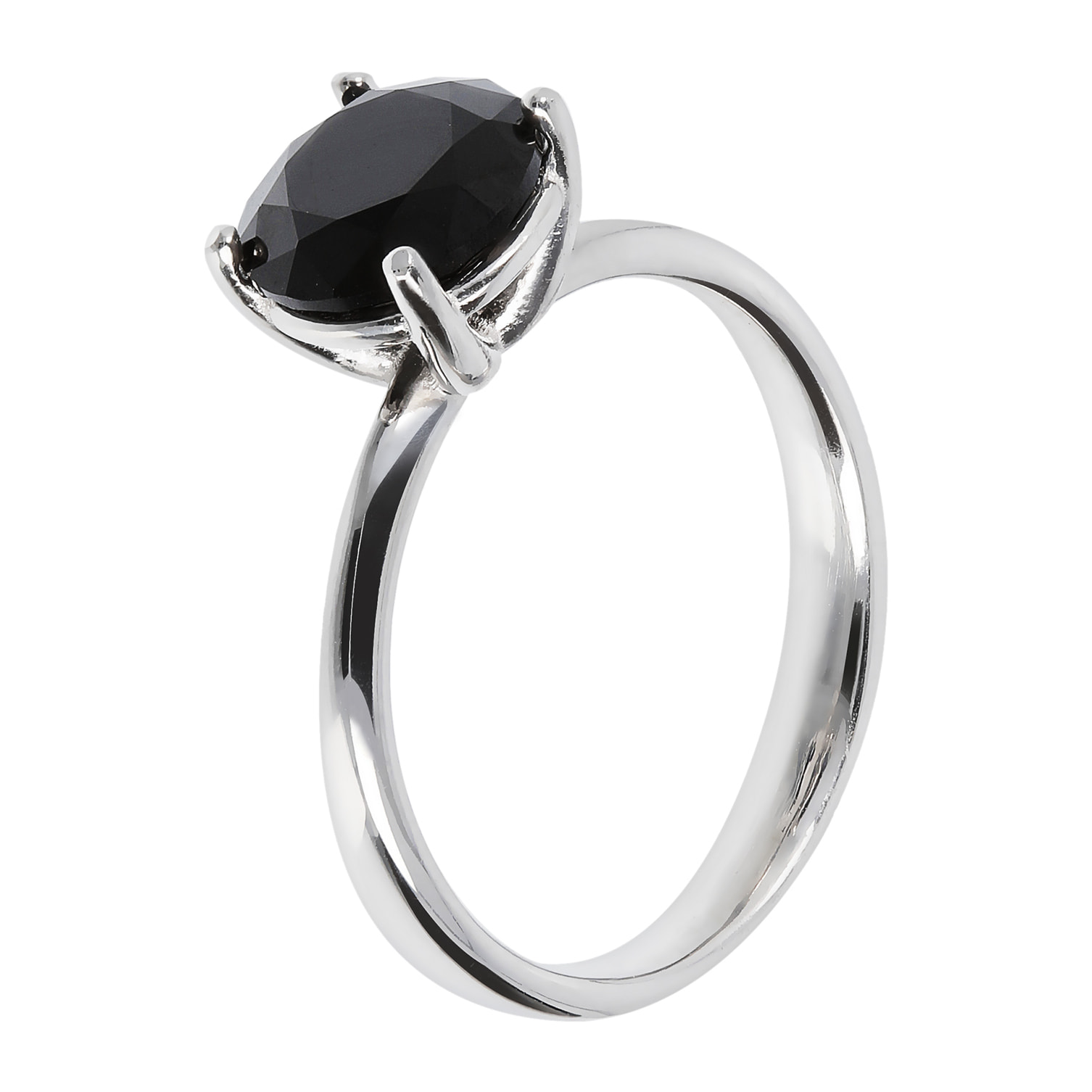 Anello Solitario in Argento 925 placcato Platino con Spinello Nero Forma Tonda