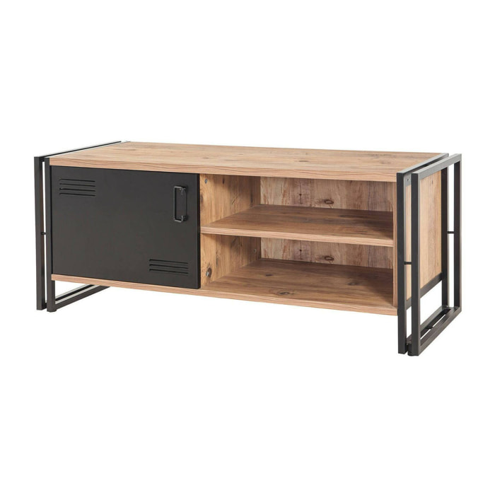 Mobile porta TV Cyprien, Credenza da soggiorno, Armadio basso per TV, Base parete attrezzata, 130x45h50 cm, Quercia e Nero