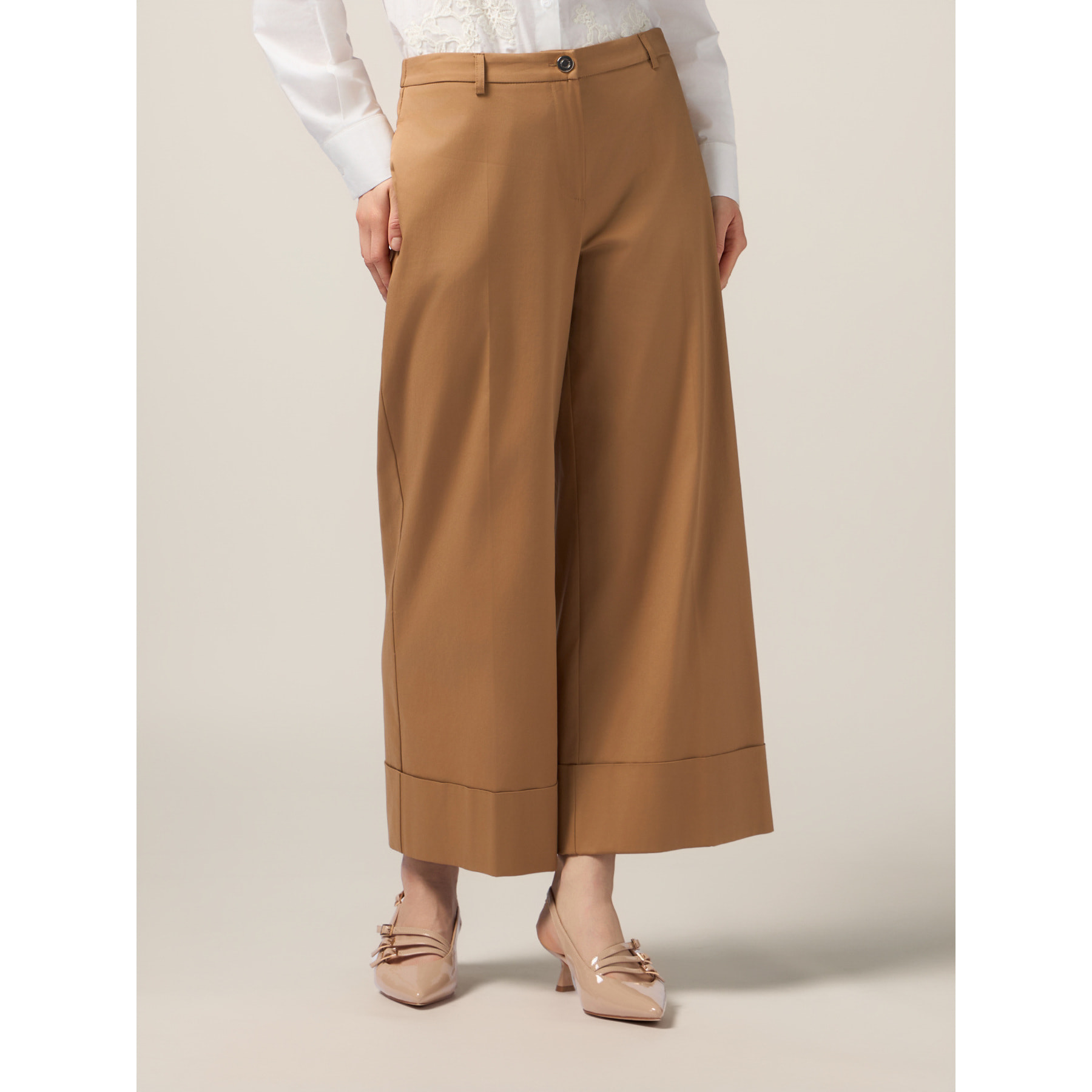 Oltre - Pantalones palazzo de mezcla de algodón - Marrón