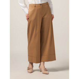Oltre - Pantalones palazzo de mezcla de algodón - Marrón