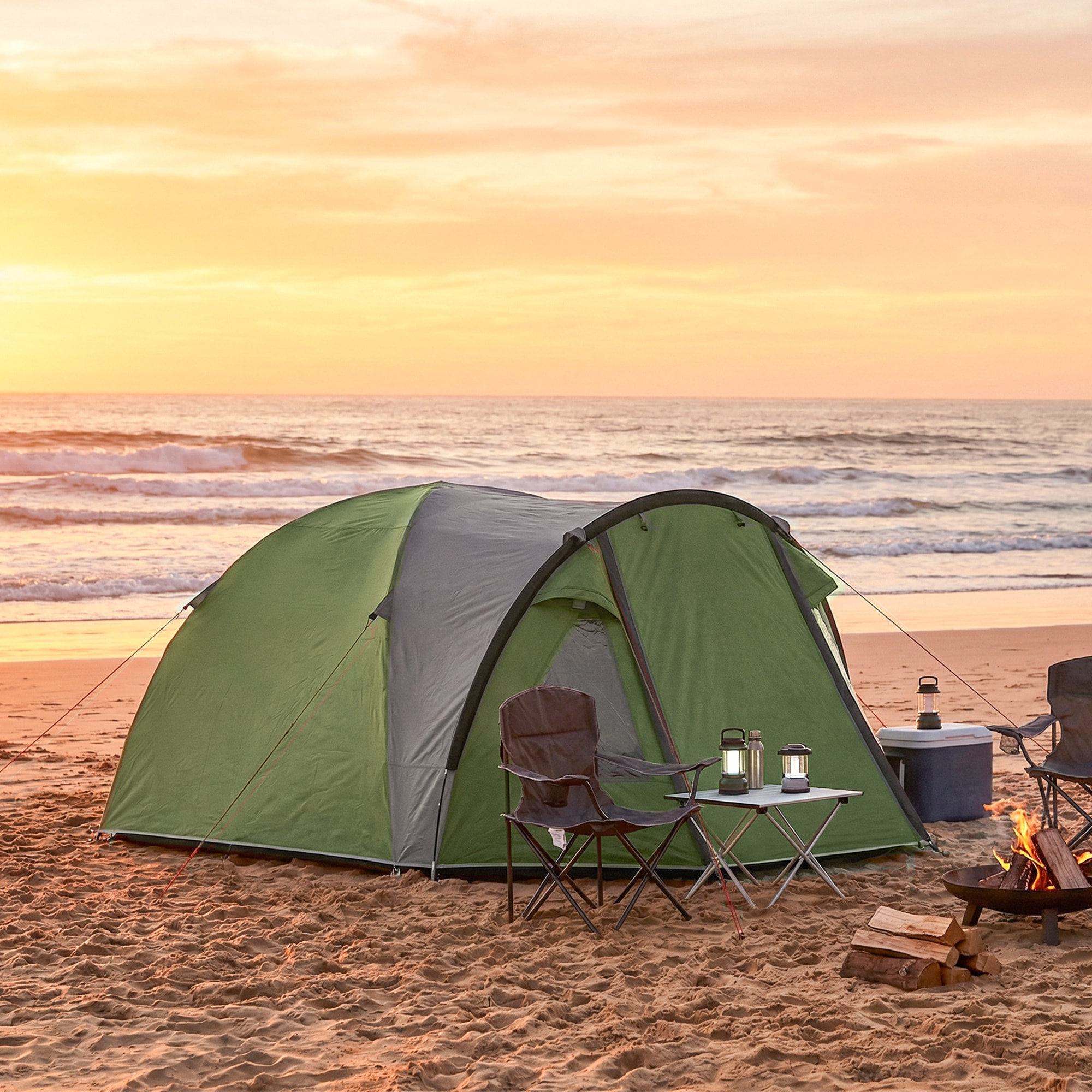 Tente de camping 2-4 personnes - tente dôme familiale imperméable - sac de transport inclus vert