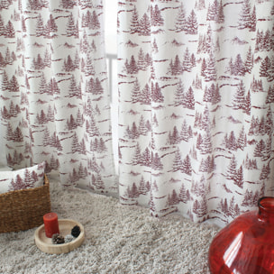 Rideau imprimé montagne en coton recyclé - Rouge