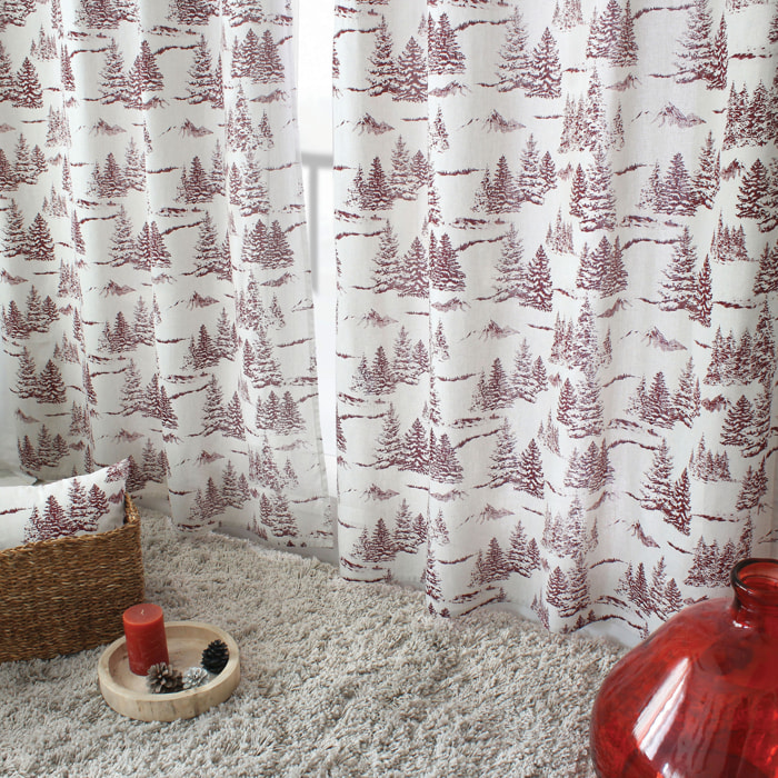 Rideau imprimé montagne en coton recyclé - Rouge