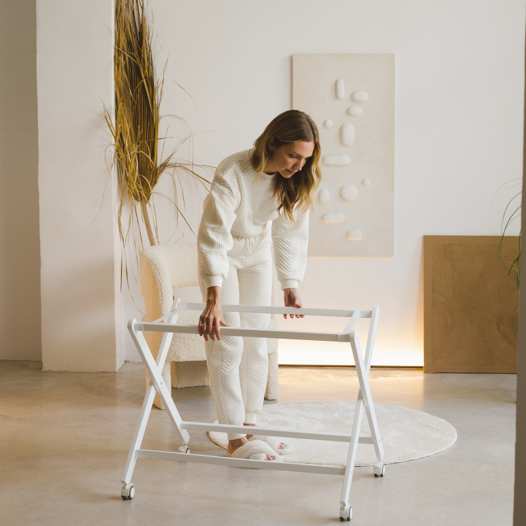 Minicuna Tijera de madera blanca con ruedas y Vestidura Paracaidista