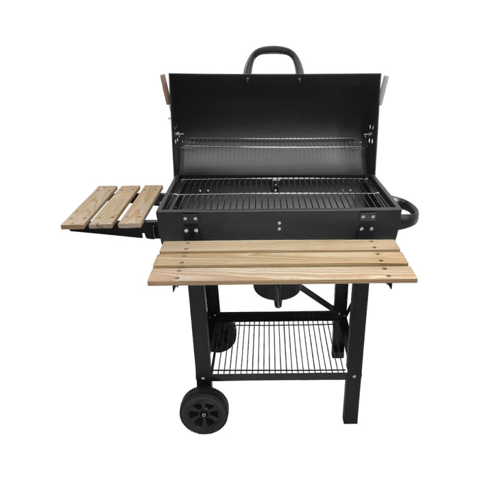 Barbecue charbon de bois, grill et fumoir américain, roues et tablettes rabattables avec housse SERGE AVEC HOUSSE