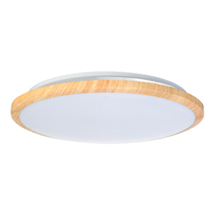 Forlight Plafón Willy LED 19W Blanco Neutro 4000K On-Off Imitación Madera, Blanco Opal Iluminación LED con Toque Natural